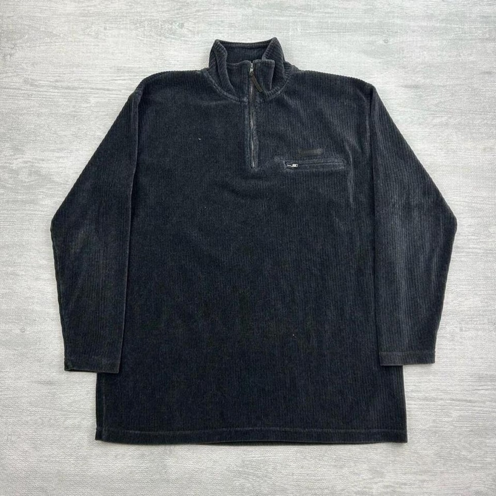 Lauren Ralph Lauren 1/4 Zip Sweater Womens M Charcoal Gray Corduroy Wide Wale